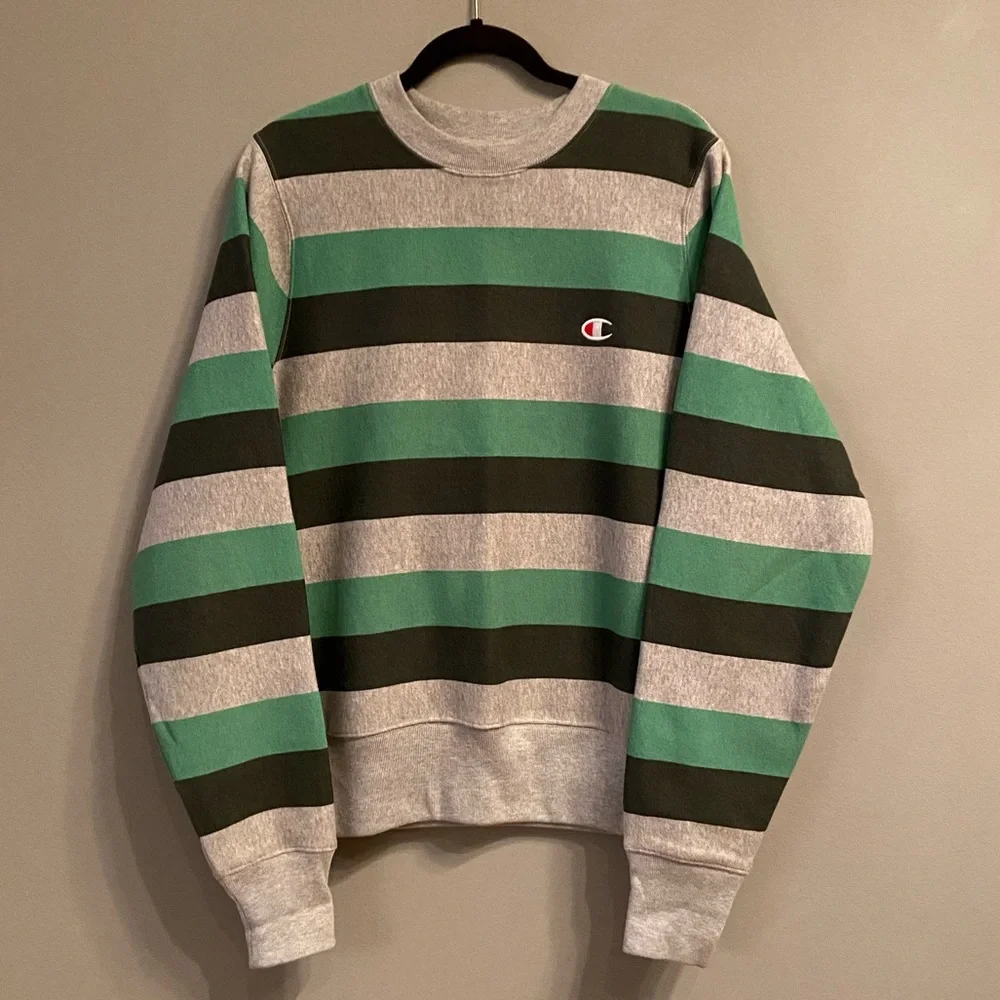 Champion Reverse Weave Gray and Green Striped Sweatshirt, Size Small - Picture 5 of 12
